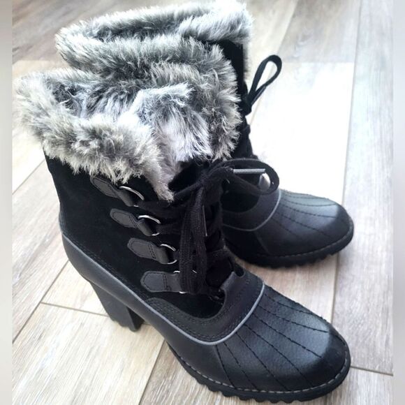Skechers Winter Chunky Boots Size 8.5 Womens, Black, heeled duck boot - Picture 1 of 9